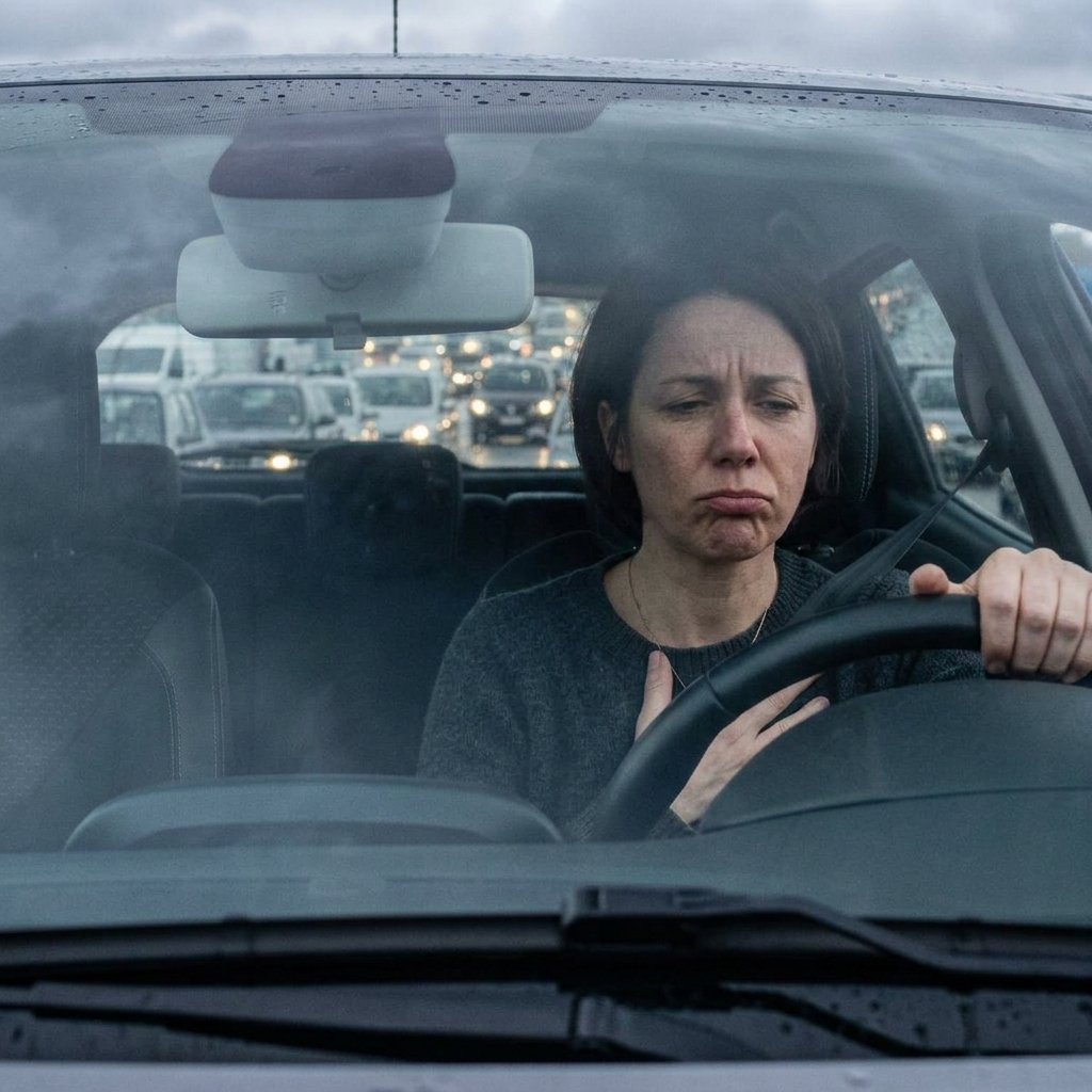 personne dans sa voiture en train de se détendre en respirant