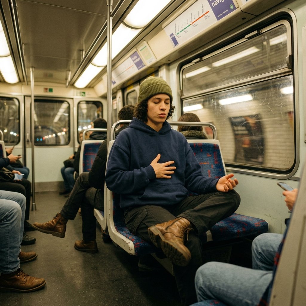 Une personne qui coordonne sa respiration dans le métro